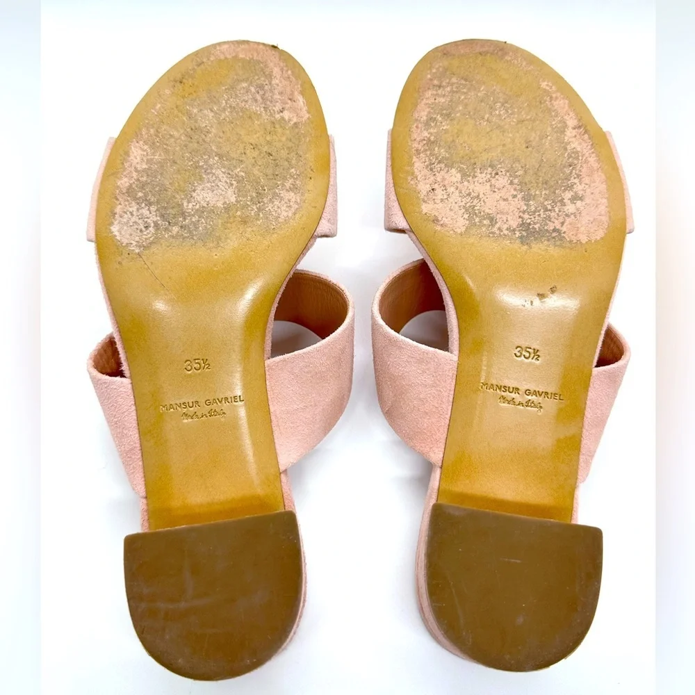 Mansur Gavriel Apricot Suede Double Strap Block Heel Slides - Picture 6 of 8